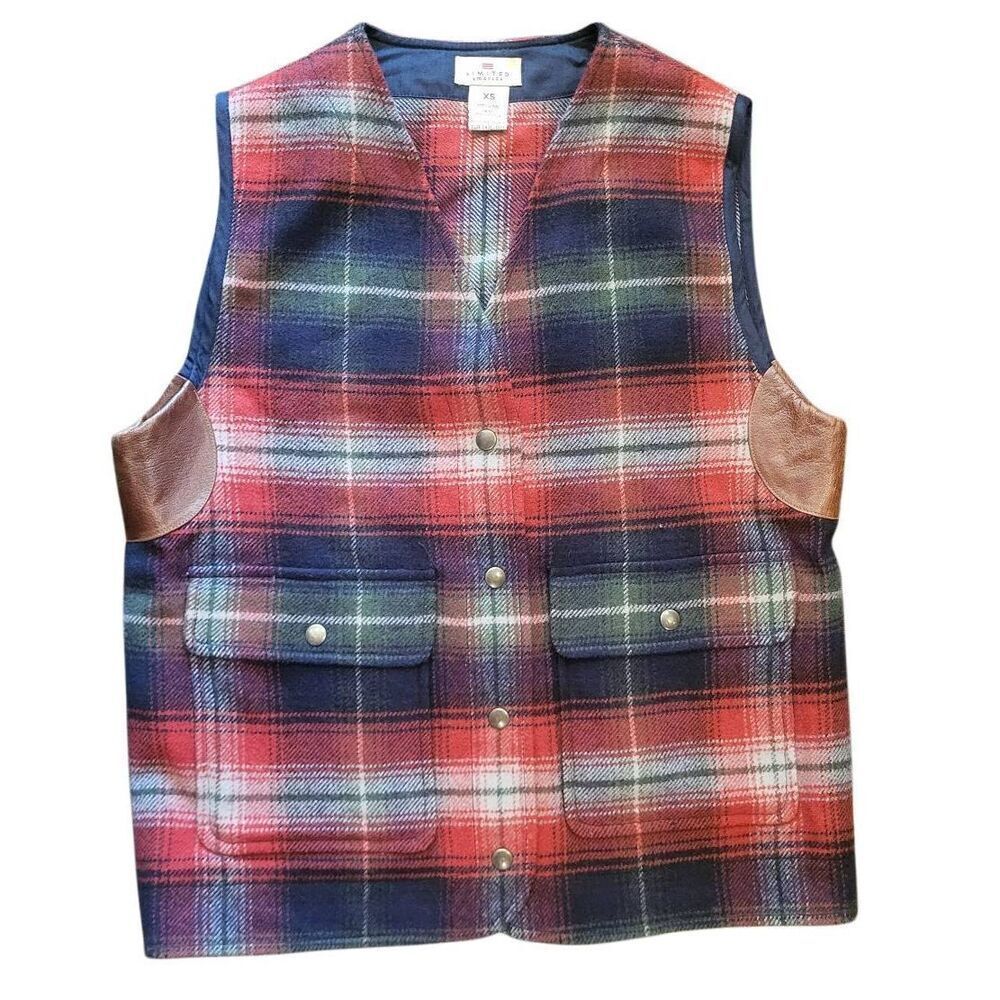 Vintage 90s The Limited Vest Womens XS Red Plaid America Heritage Wool Snap